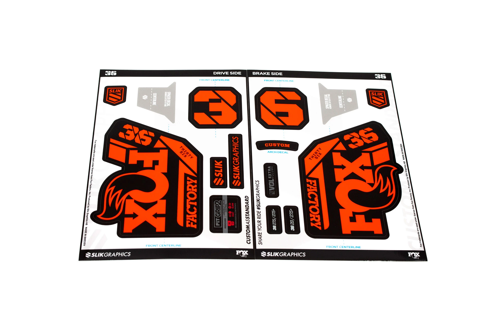 KIT DE STICKERS CUSTOM POUR FOURCHE FOX 36 FACTORY BLACK/ORANGE GLOSS 3 KIT DE STICKERS CUSTOM POUR FOURCHE FOX 36 FACTORY BLACK/ORANGE GLOSS
